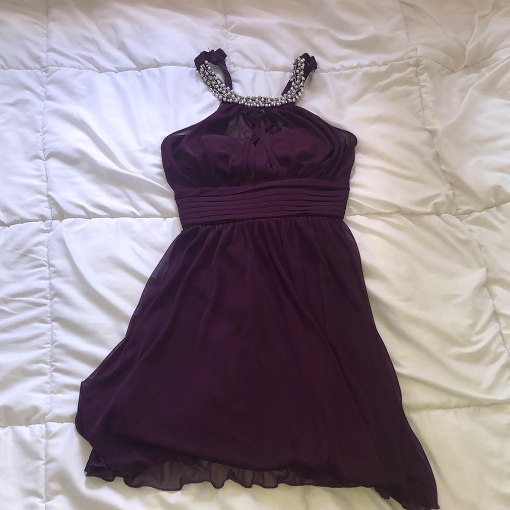Maroon purple halter top homecoming dress
